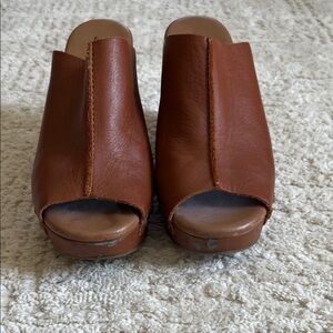 Brown Leather Open-Toe Slide Heels